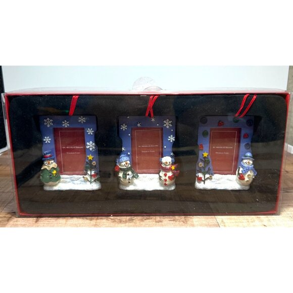 St. Nicholas Square Set Of 3 Christmas Ornament Frames With Snowmen & Stars - Picture 1 of 6